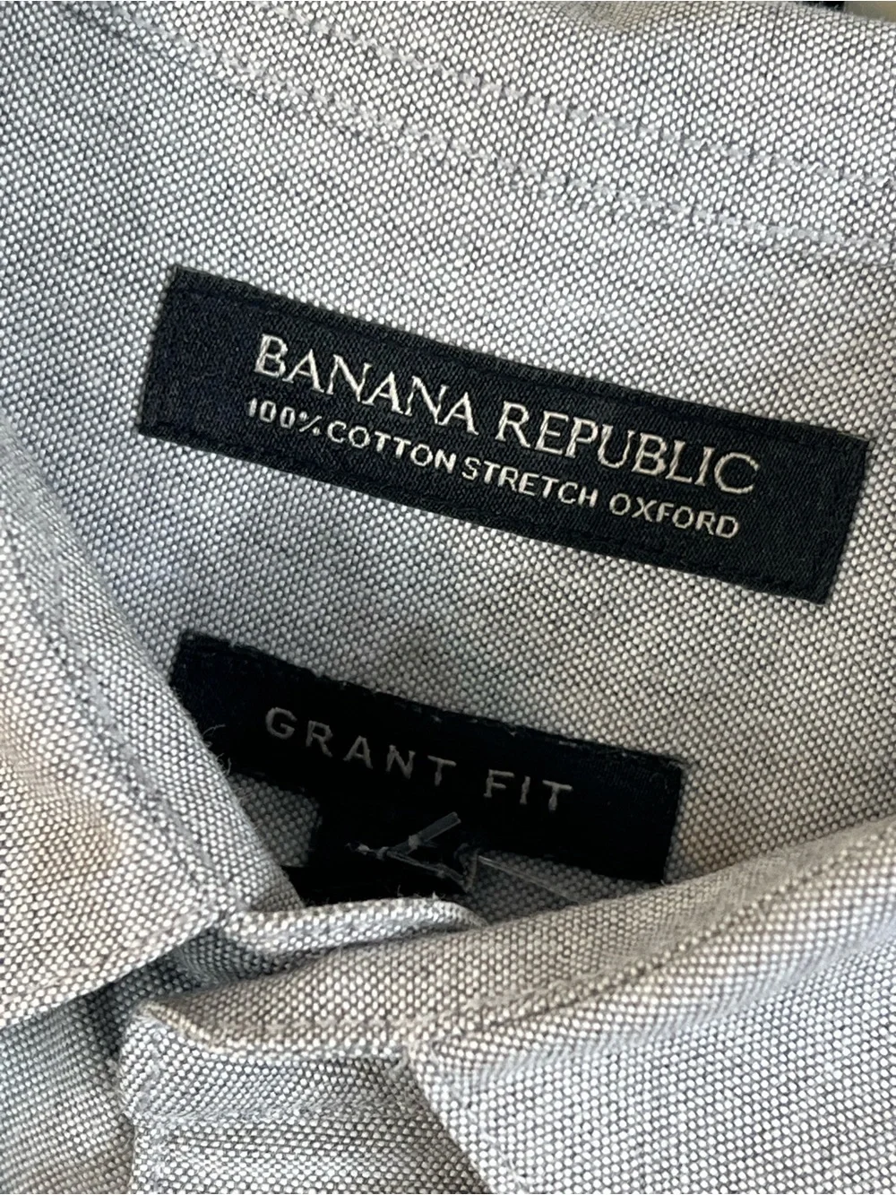 Banana Republic Men’s XL Grant Fit Gray 100% Cotton Stretch Oxford Button Down